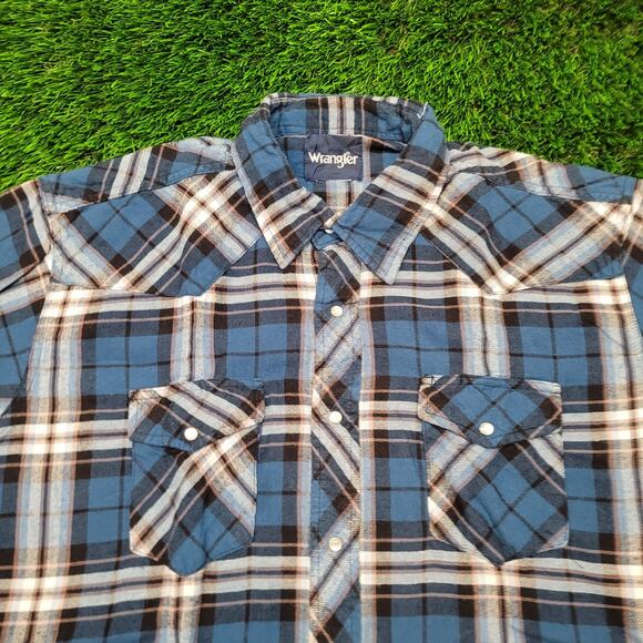 VTG 90s Wrangler Western Pearl Snap Flannel Mens 2XL / Oversized XL Baggy - Picture 2 of 4